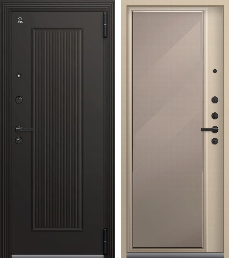 Входная дверь для квартиры Люкс-1 (2026) Черный муар+Черный перламутр + Кашемир латте (860х2050, прав.)