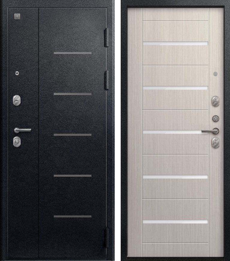 Входная дверь В-05 Черный муар + Лиственница светлая