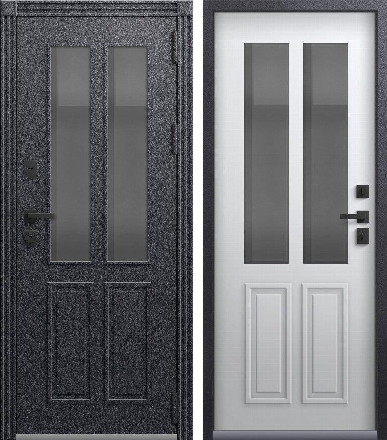 Входная дверь для дома Термо Премиум 1 (2026) Антрацит муар + Кашемир белый (860х2050, прав.)