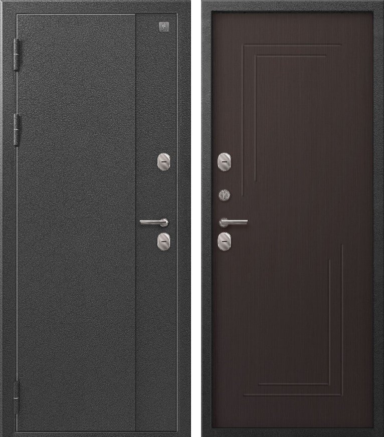 Входная дверь для дома Термо-100 (2026) Серебро антик + Темная лиственница (860х2050, лев.)