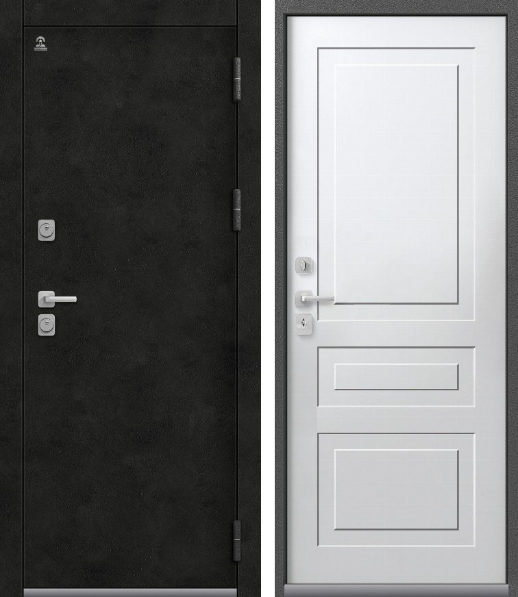 Входная дверь для дома Термо-9 Антрацит муар+бетон темный + Кашемир белый (860х2050, прав.)