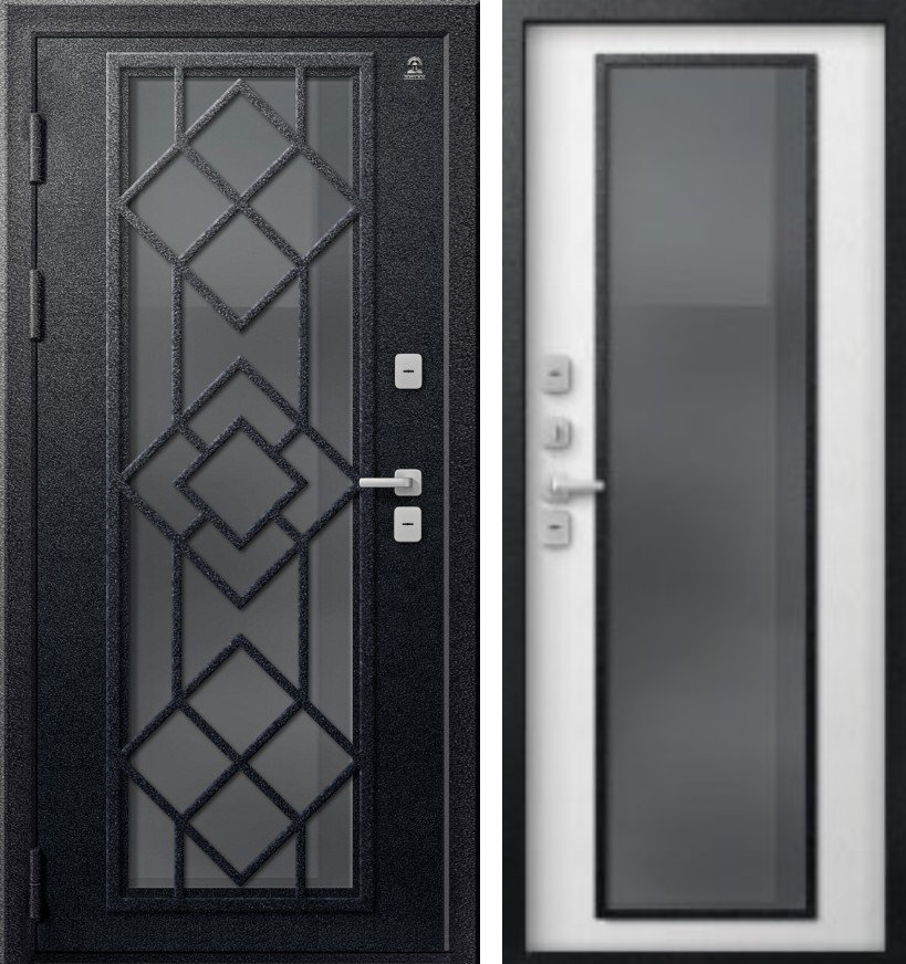 Входная дверь для дома Термо-21 Черный муар + Софт ясень белый (960х2050, лев.)