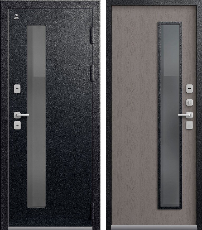 Входная дверь для дома Термо-20 Черный муар + Софт ясень грей (960х2050, прав.)