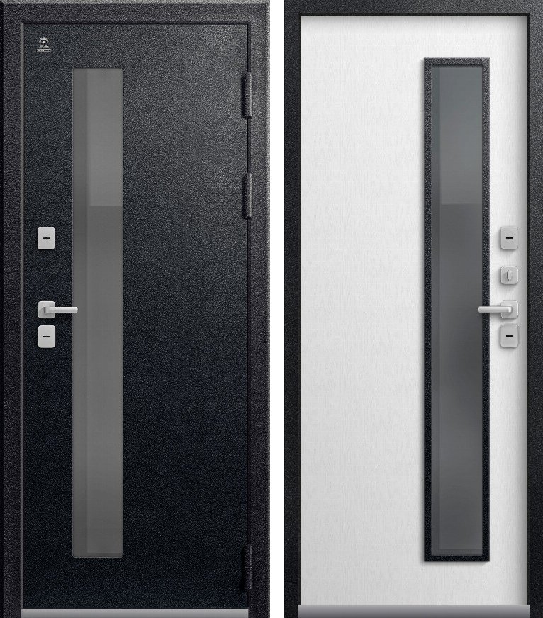 Входная дверь для дома Термо-20 Черный муар + Софт ясень белый (960х2050, прав.)