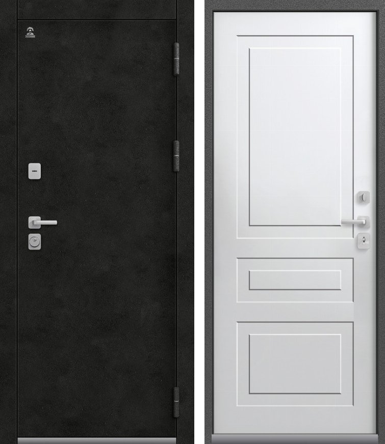 Входная дверь для дома Термо-9 Антрацит муар+бетон темный + Кашемир белый (960х2050, прав.)