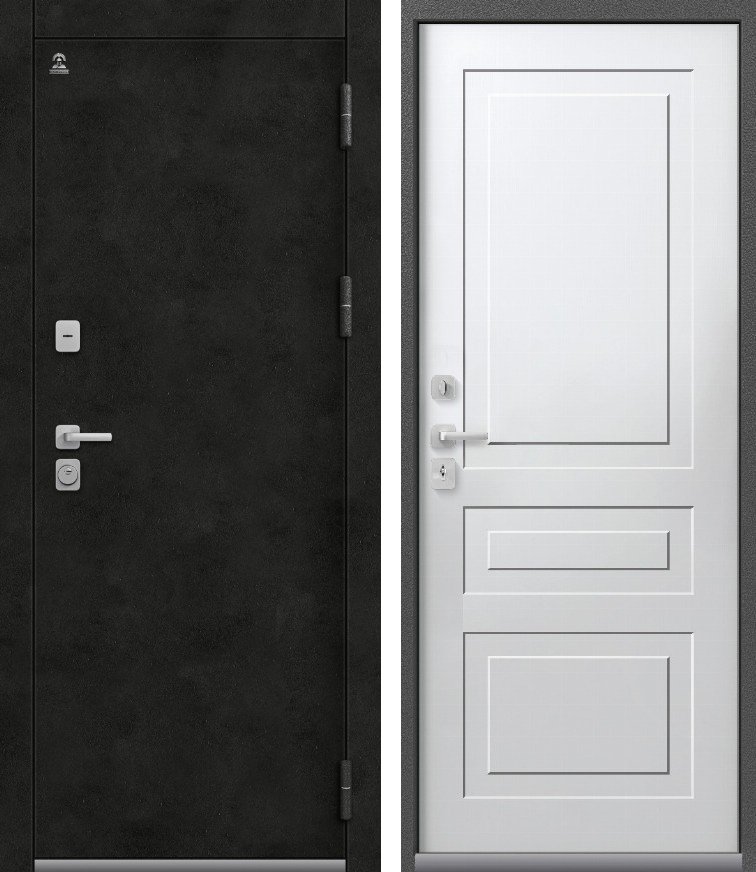 Входная дверь для дома Термо-9 Антрацит муар+бетон темный + Кашемир белый (860х2050, прав.)