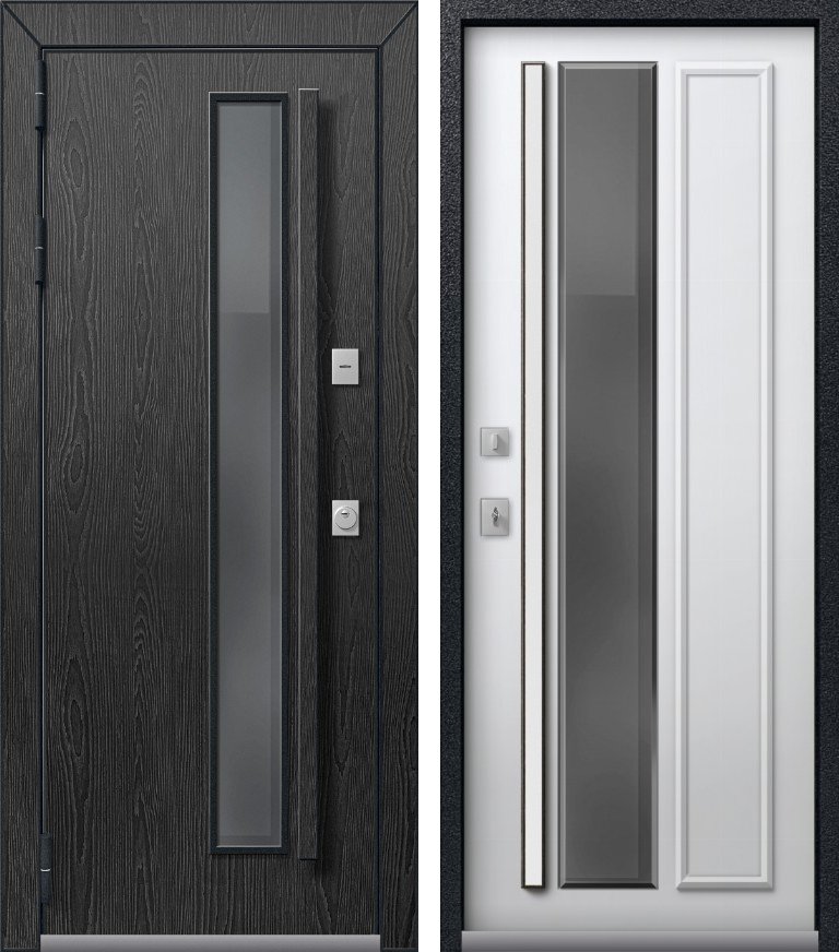 Входная дверь для дома Термо-5 Премиум электрозащелка Черный муар+распил графит + Софт ясень белый (860х2050, лев.)