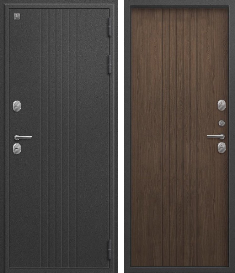 Входная дверь для дома Термо-90 Графит букле + Миндаль рифленый (960х2050, прав.)