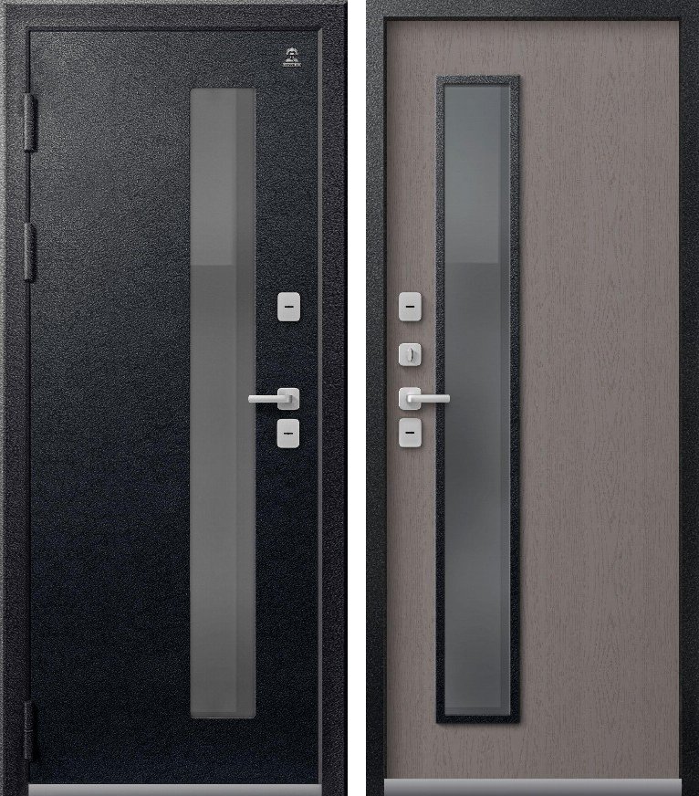 Входная дверь для дома Термо-20 Черный муар + Софт ясень грей (860х2050, лев.)