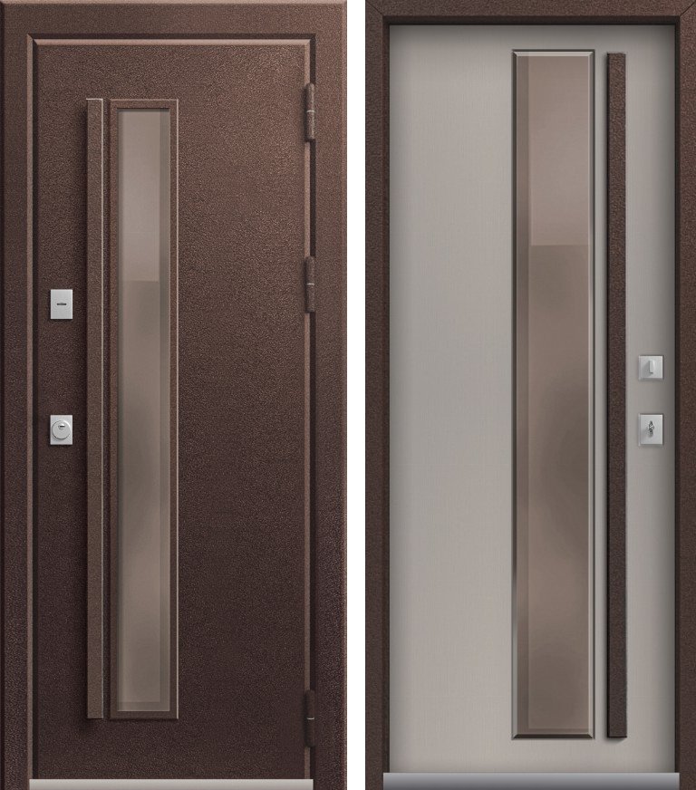 Входная дверь для дома Термо-4 Премиум электрозащелка Шоколад муар + Кашемир грей (860х2050, прав.)
