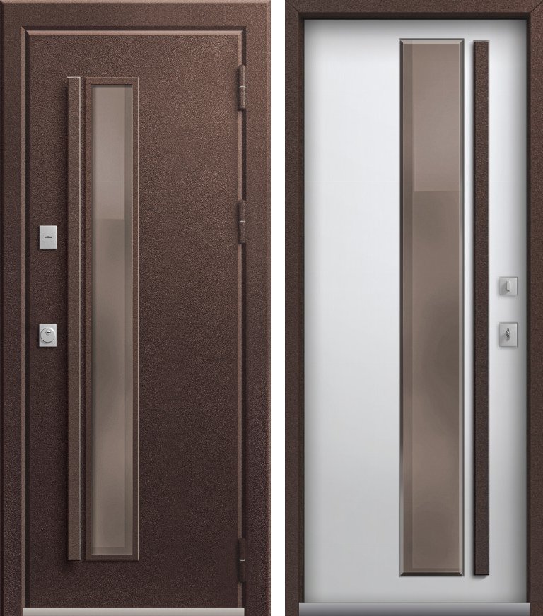Входная дверь для дома Термо-4 Премиум электрозащелка Шоколад муар + Кашемир белый (960х2050, прав.)