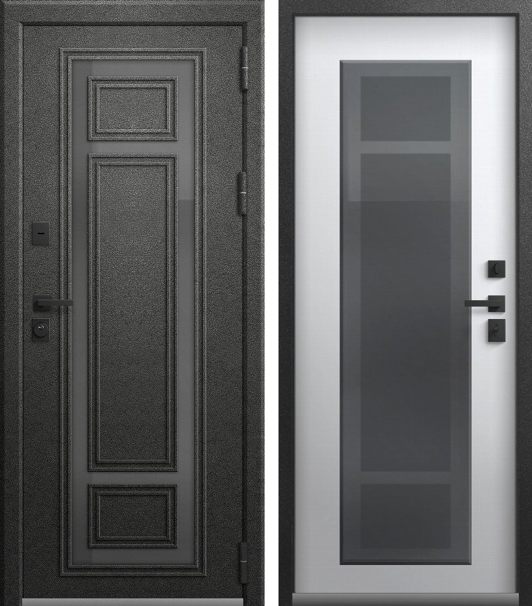 Входная дверь для дома Термо Премиум 2 (2026) Графит муар + Кашемир белый (860х2050, прав.)