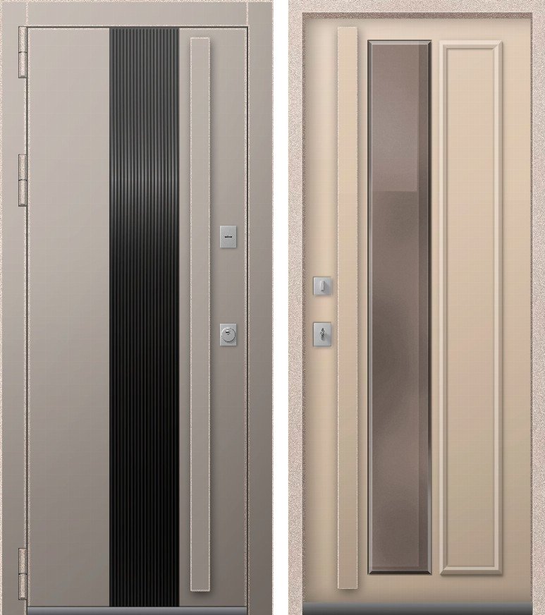 Входная дверь Термо Премиум 5 (2026) Муар металлик жасмин + пластик бежевый + Кашемир латте