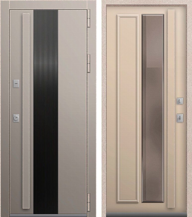 Входная дверь для дома Термо Премиум 5 (2026) Муар металлик жасмин + пластик бежевый + Кашемир латте (860х2050, прав.)