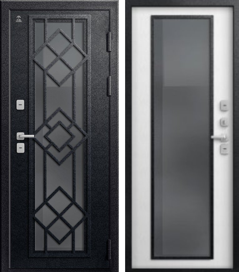 Входная дверь для дома Термо-21 Черный муар + Софт ясень белый (860х2050, прав.)