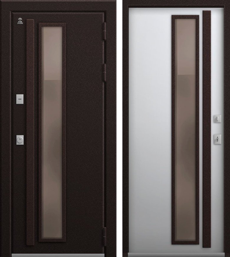 Входная дверь для дома Термо-14 Шоколад муар + Кашемир белый (960х2050, прав.)