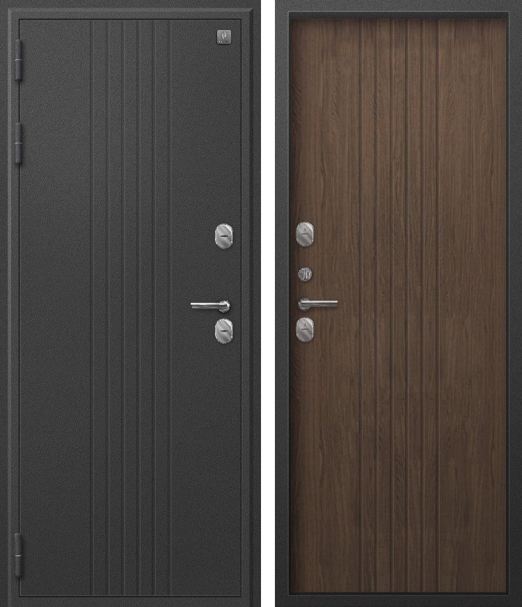 Входная дверь для дома Термо-90 (2026) Графит букле + Миндаль рифленый (860х2050, лев.)