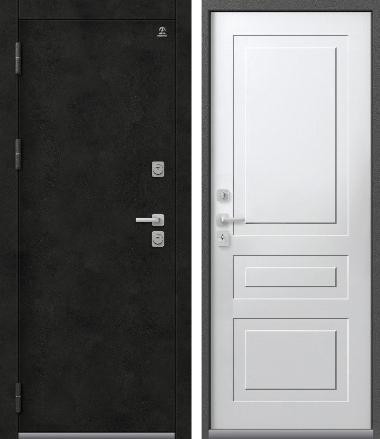 Входная дверь для дома Термо-9 Антрацит муар+бетон темный + Кашемир белый (960х2050, лев.)