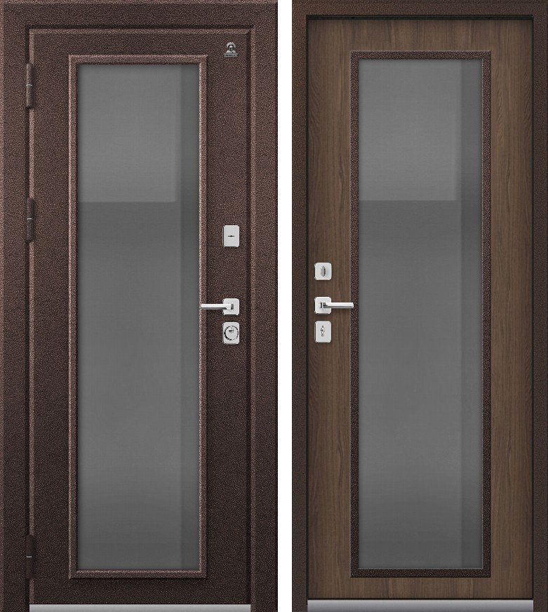 Входная дверь для дома Термо-11 (2026) Шоколад муар + Миндаль (860х2050, лев.)