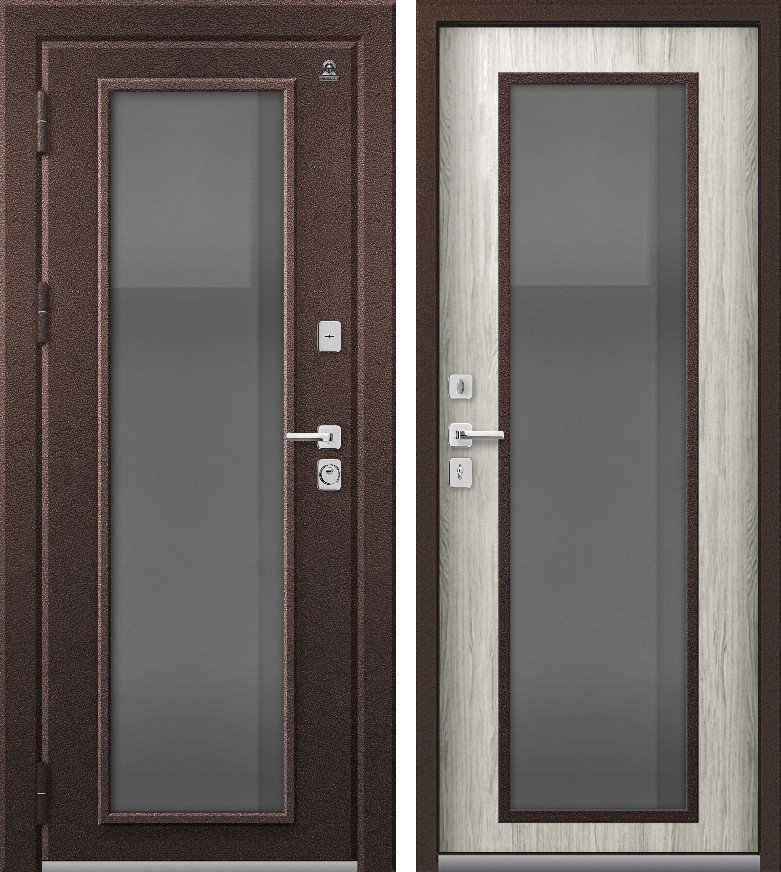 Входная дверь для дома Термо-11 (2026) Шоколад муар + Полярный дуб (860х2050, лев.)
