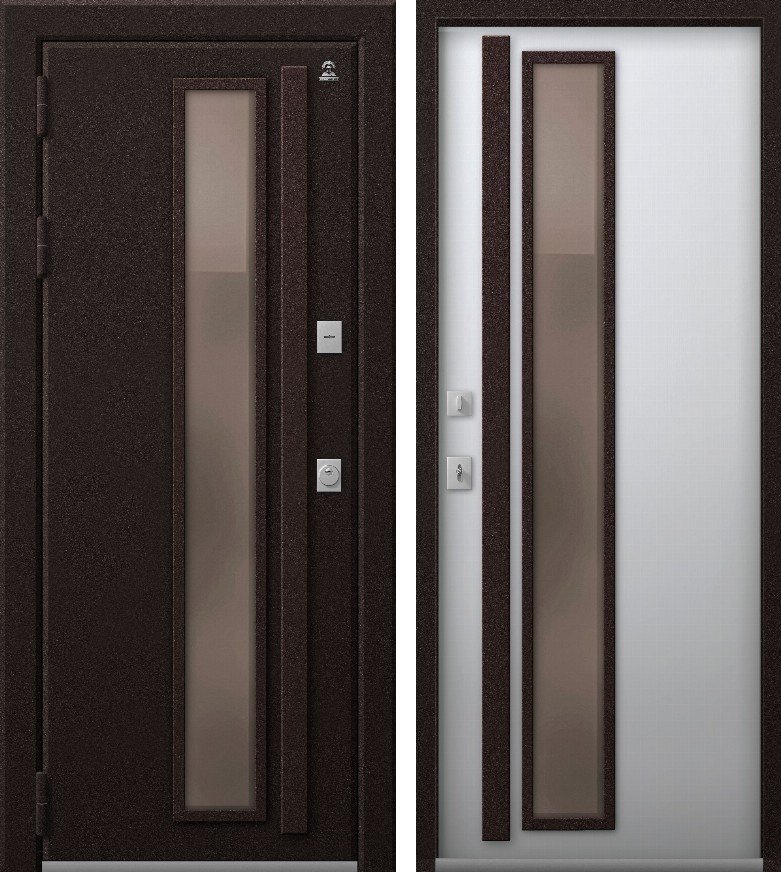 Входная дверь для дома Термо-14 (2026) Шоколад муар + Кашемир белый (860х2050, лев.)
