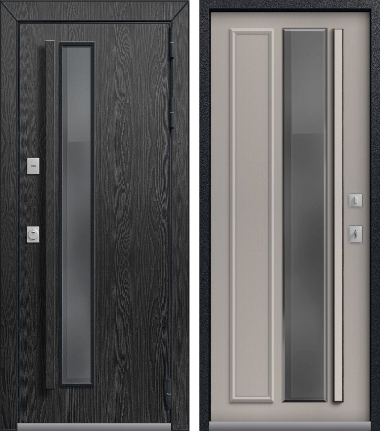 Входная дверь для дома Термо-5 Премиум электрозащелка Черный муар+распил графит + Софт ясень грей (960х2050, прав.)