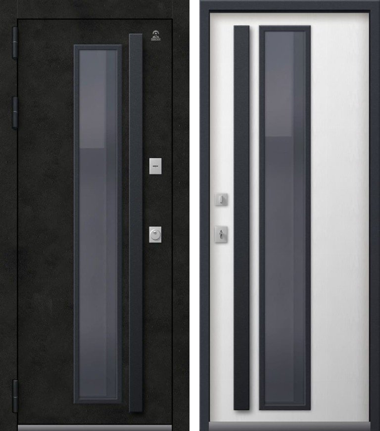 Входная дверь для дома Термо-15 Бетон темный + Софт ясень белый (960х2050, лев.)