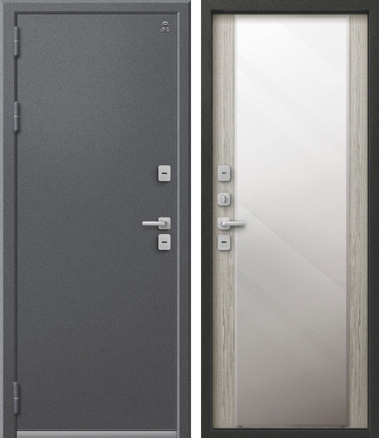 Входная дверь для дома Термо-6/1 (2026) Серый букле + Дуб полярный (860х2050, лев.)