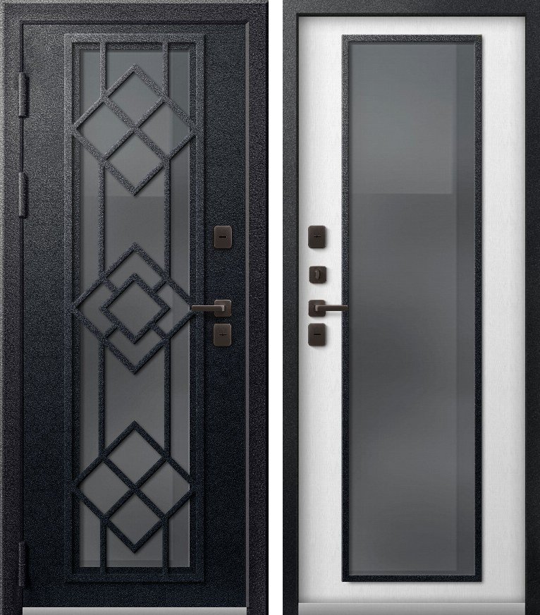 Входная дверь для дома Термо-21 (2026) Черный муар + Софт ясень белый (960х2050, лев.)