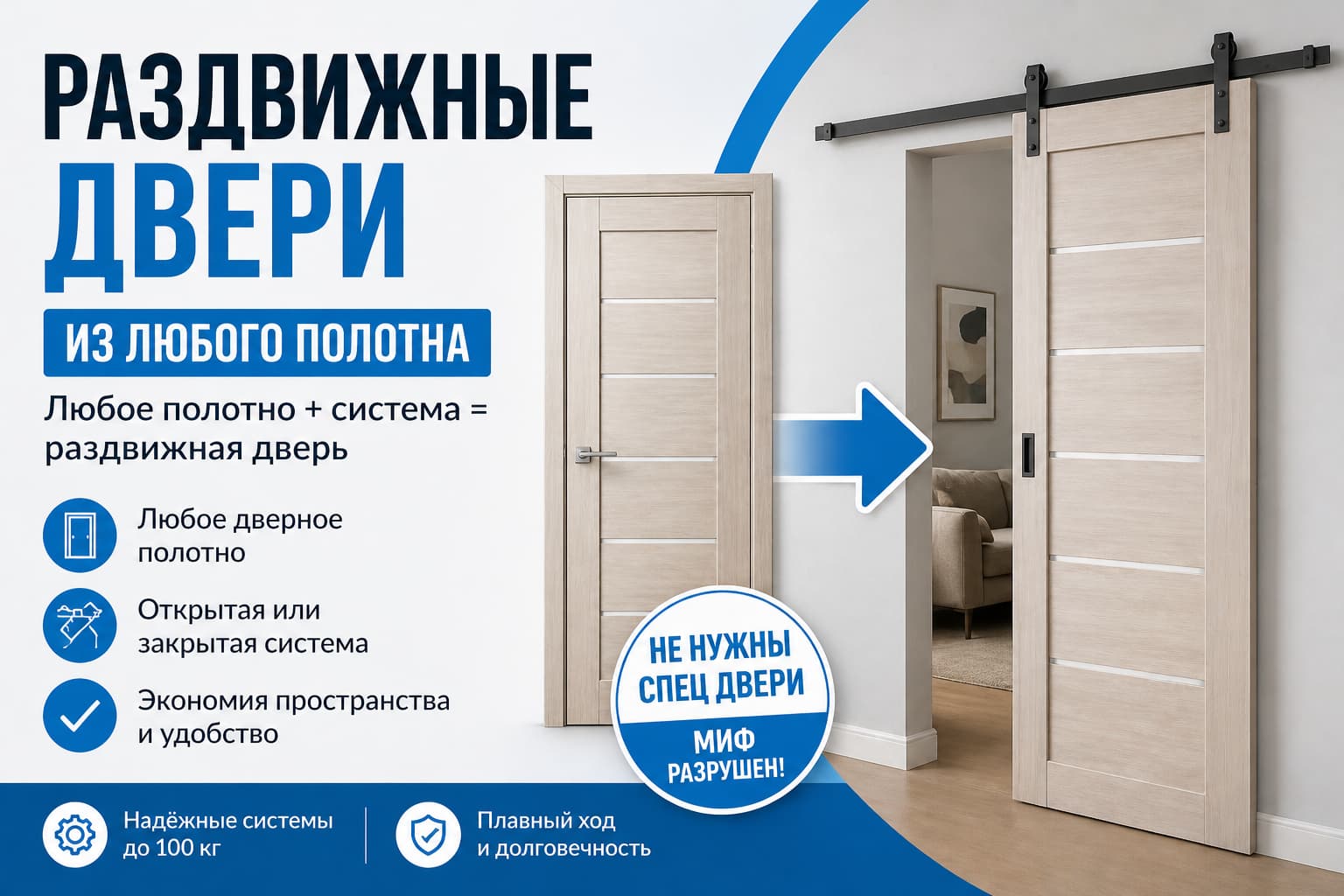 Раздвижные двери из обычного полотна